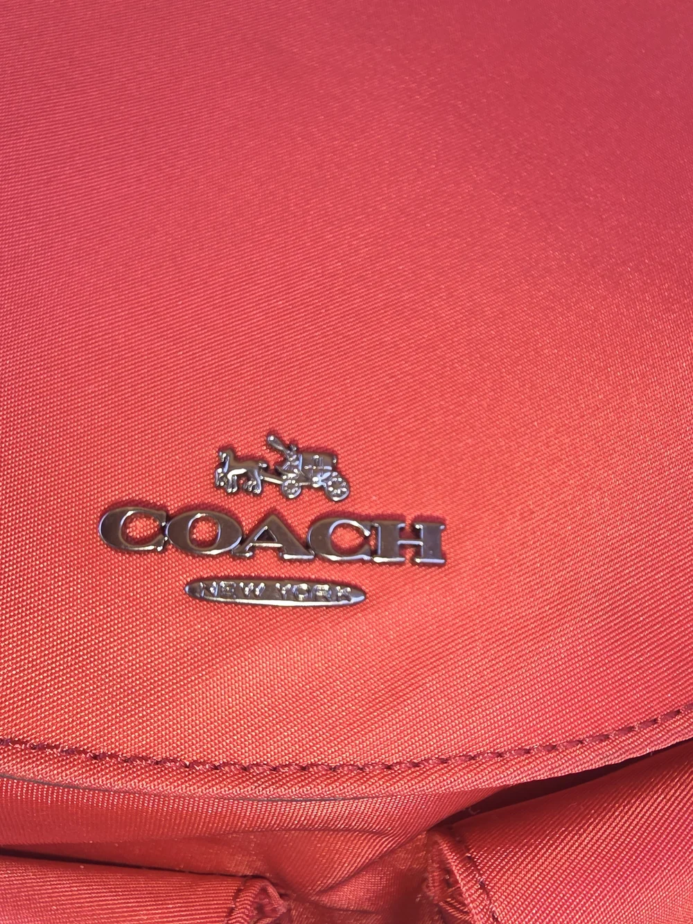 Auth COACH Nylon Leather Bucket Mouth Backpack Drawstring Turn lock F58814 Red